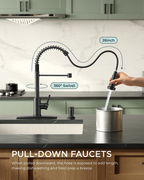 FORIOUS pull-out faucet pictured in a modern sink for easy filling