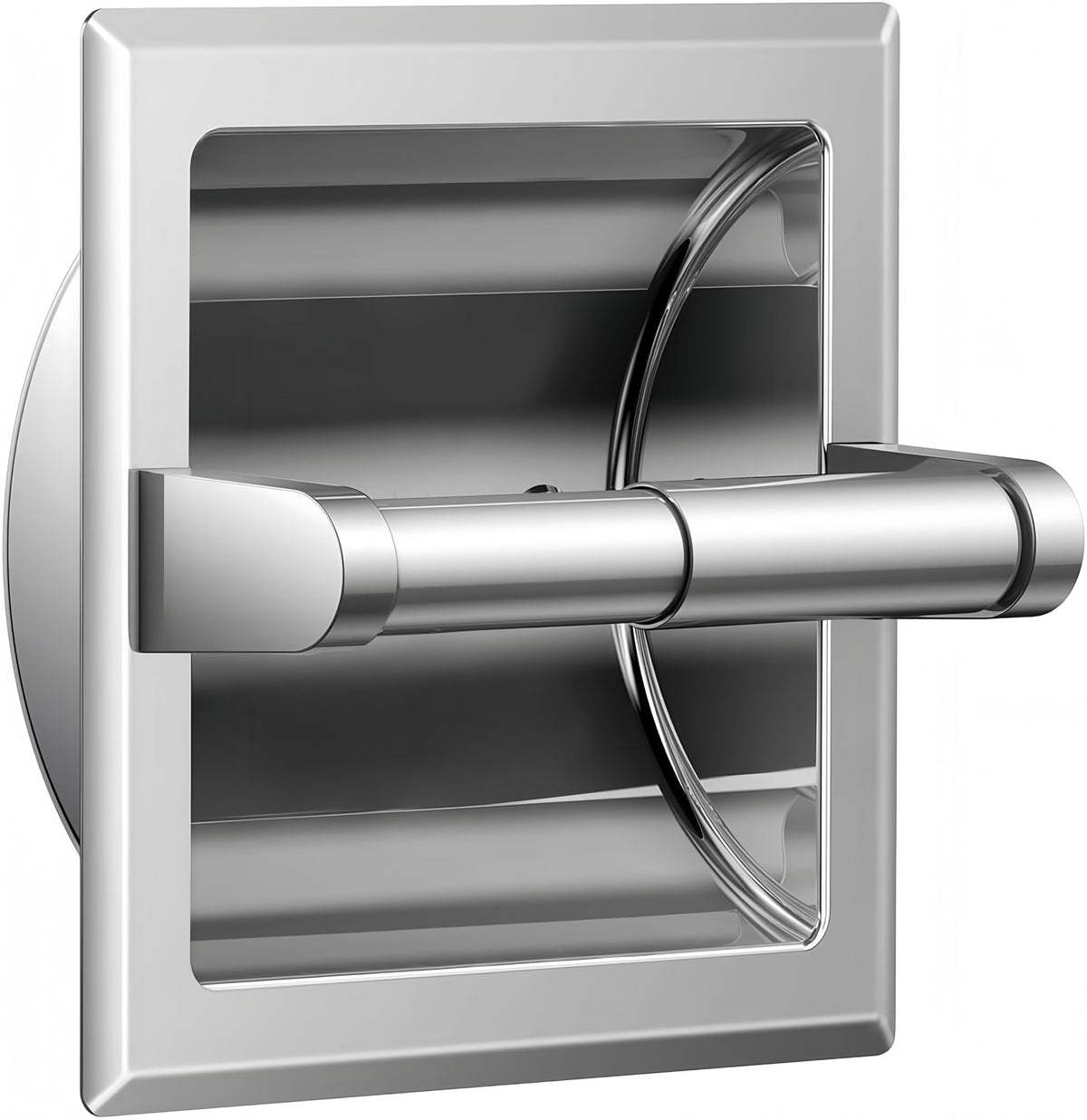 FORIOUS recessed toilet paper holder in brushed nickel, space-saving wall mount shown in front view.