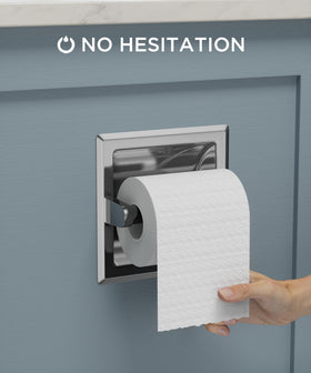 FORIOUS chrome recessed toilet paper holder close-up shows durable stainless steel finish.