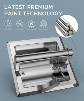 FORIOUS recessed toilet paper holder with scratch-resistant finish and durable chrome coating.