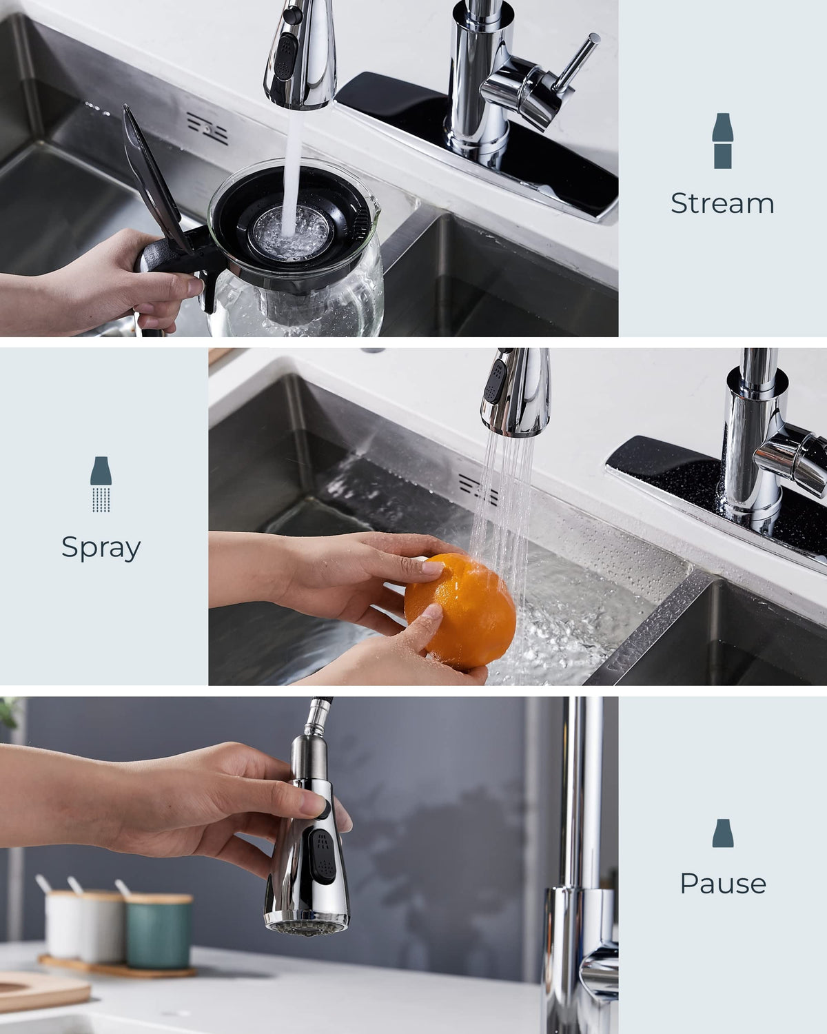 FORIOUS single-handle kitchen faucet for precise control and ease of use