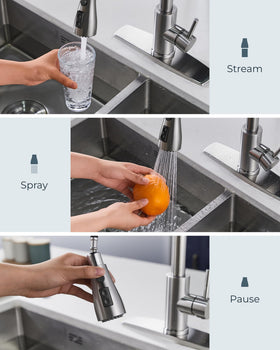 FORIOUS stainless steel kitchen faucet swivels 360° for full sink coverage