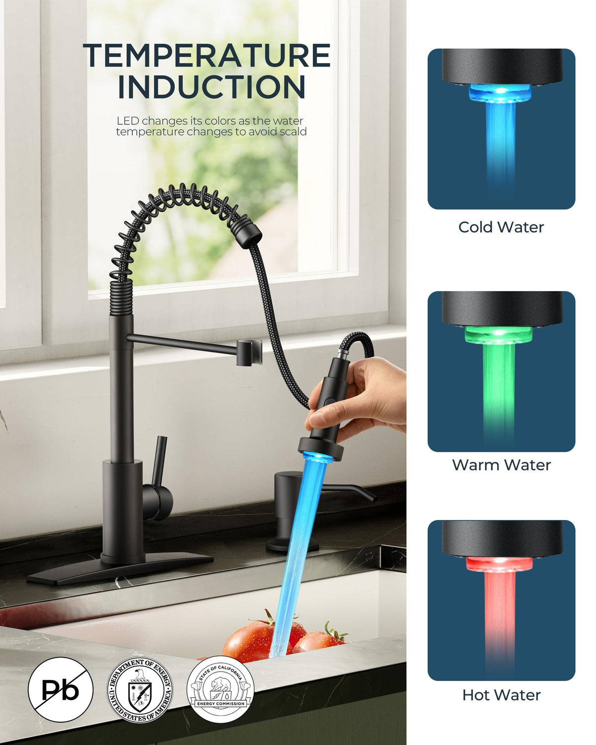 FORIOUS stainless steel kitchen faucet with spring design for durable daily use.