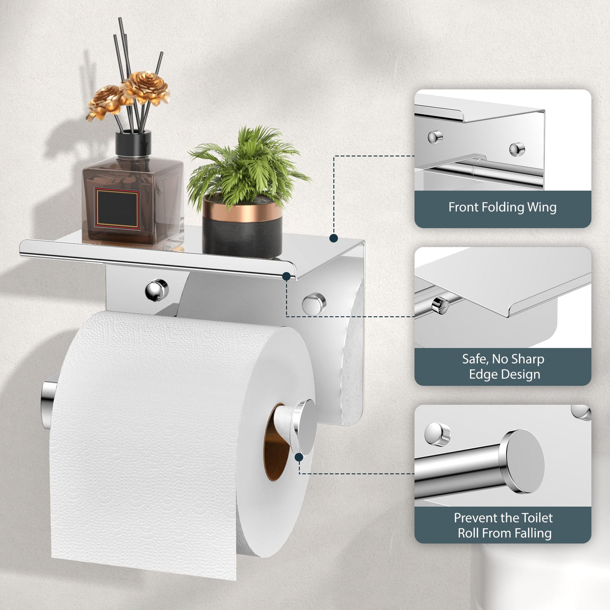 FORIOUS stainless-steel toilet paper holder resists humidity and rust