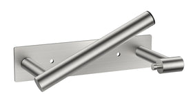 FORIOUS pivoting double-post toilet paper holder in brushed nickel for easy roll changes.