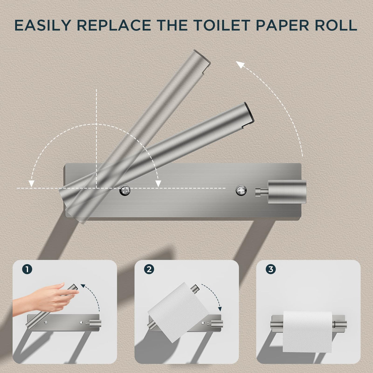 FORIOUS self-adhesive toilet paper holder installation on smooth surface.