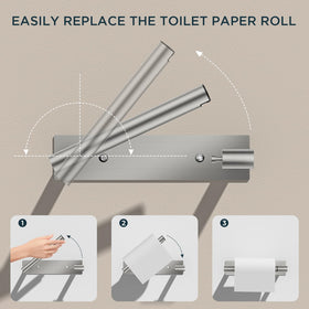 FORIOUS self-adhesive toilet paper holder installation on smooth surface.