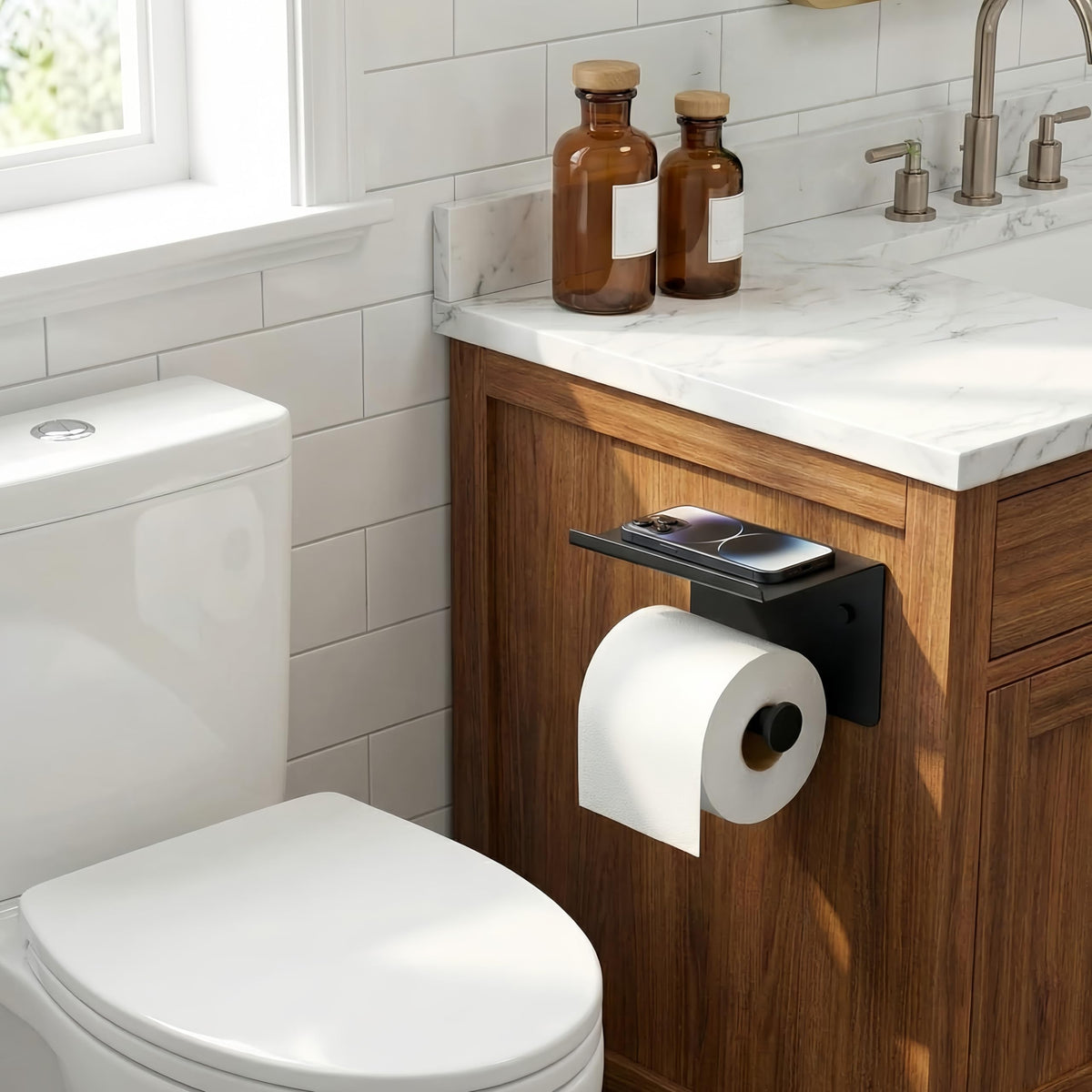 FORIOUS holder shelf with adhesive installation, easy stick-on setup on smooth surfaces.