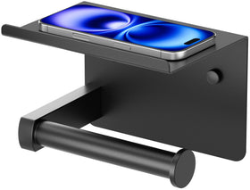 FORIOUS toilet paper holder shelf matte black front view, showcasing sleek modern design.