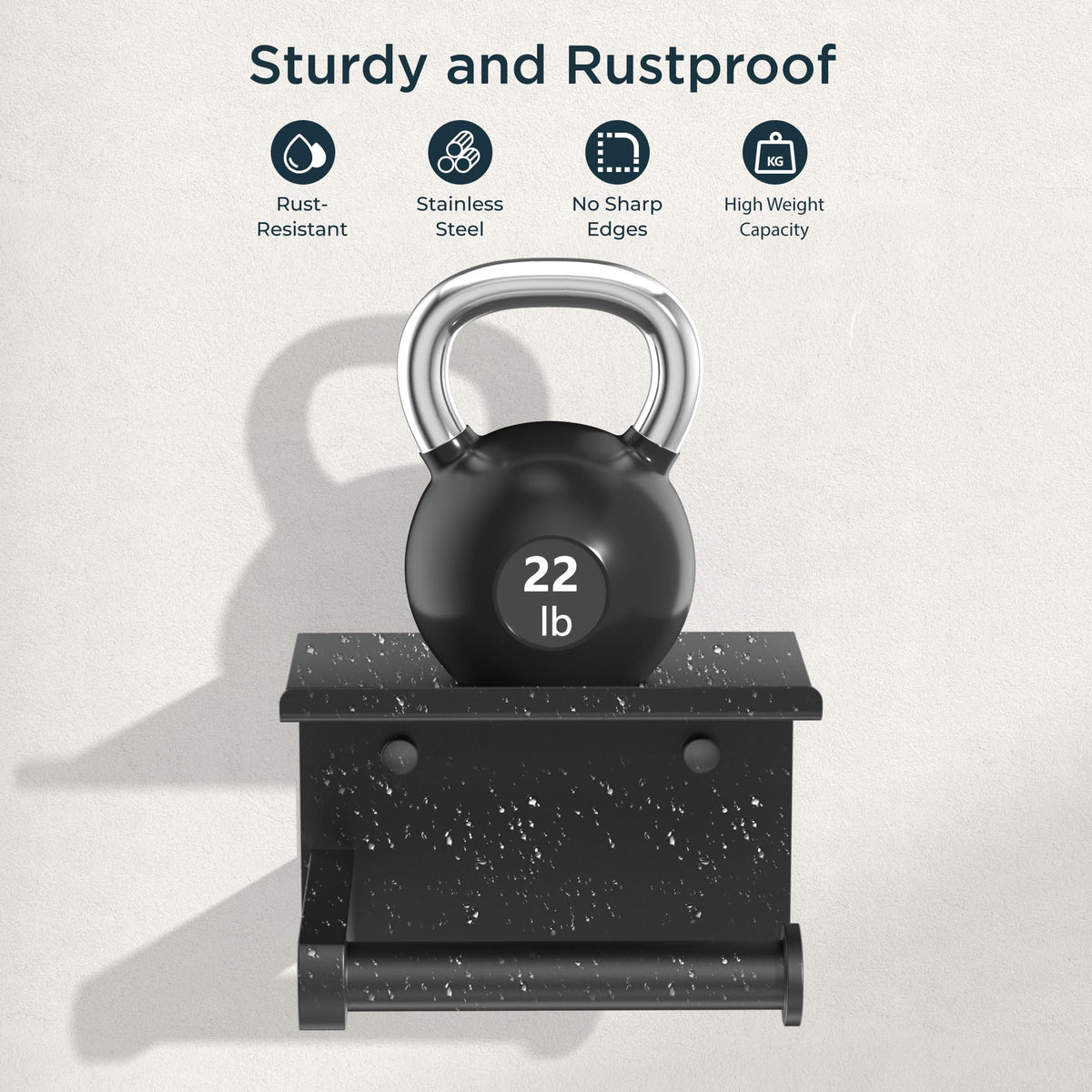 FORIOUS matte black wall mount, durable SUS 304 steel resists humidity.