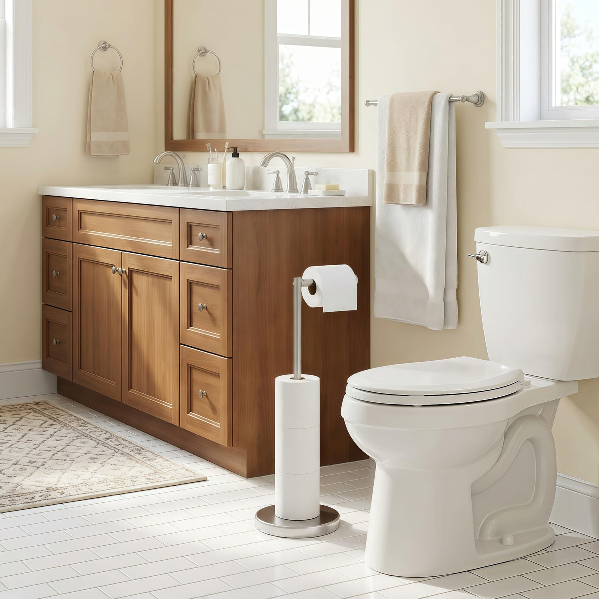 FORIOUS stand stores four spare rolls for quick replacements.