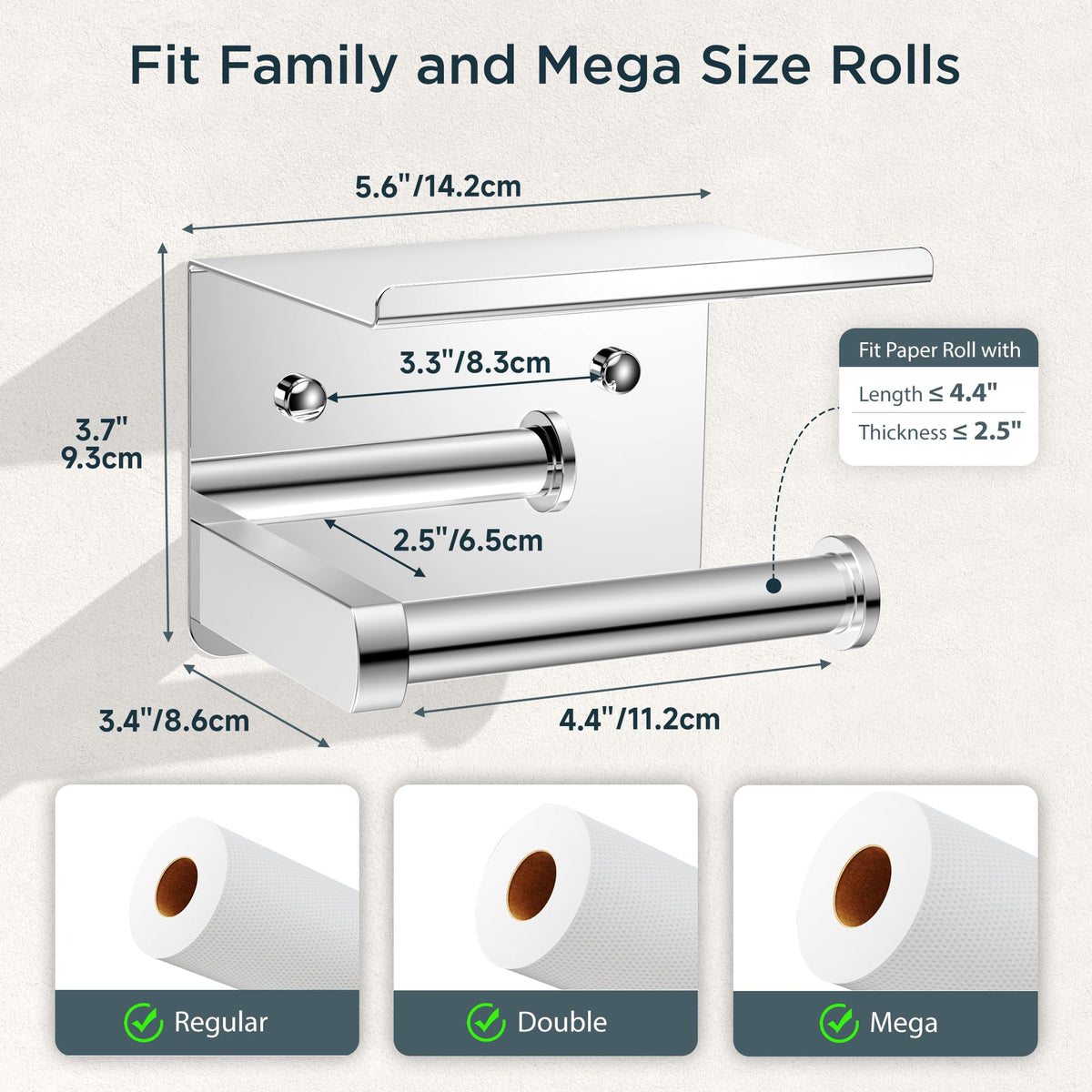 FORIOUS toilet-paper-holder-with-shelf-screw-mount provides sturdy wall installation