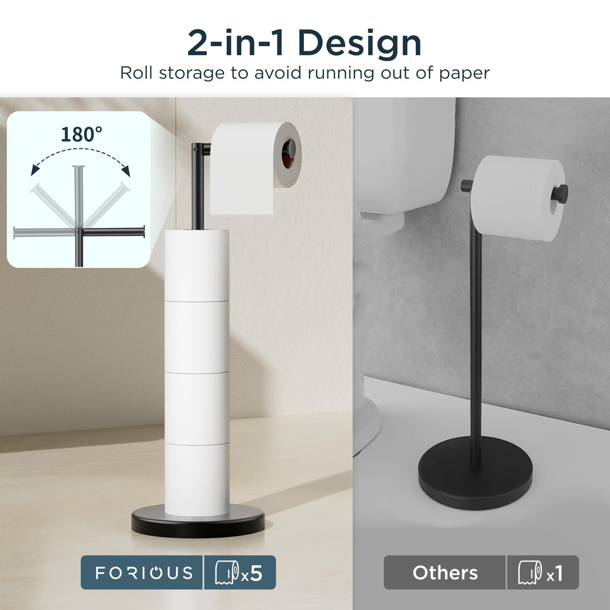 FORIOUS stand offers extra storage for spare rolls