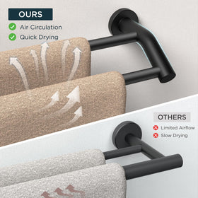 FORIOUS vertical dual-rod design provides easy towel access and fast drying.