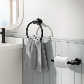 FORIOUS towel ring in matte black beside the holder for quick towel access.