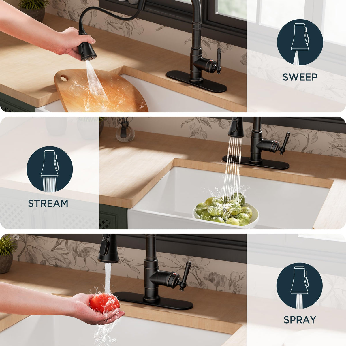 FORIOUS 360-degree rotation provides full sink coverage for multitasking