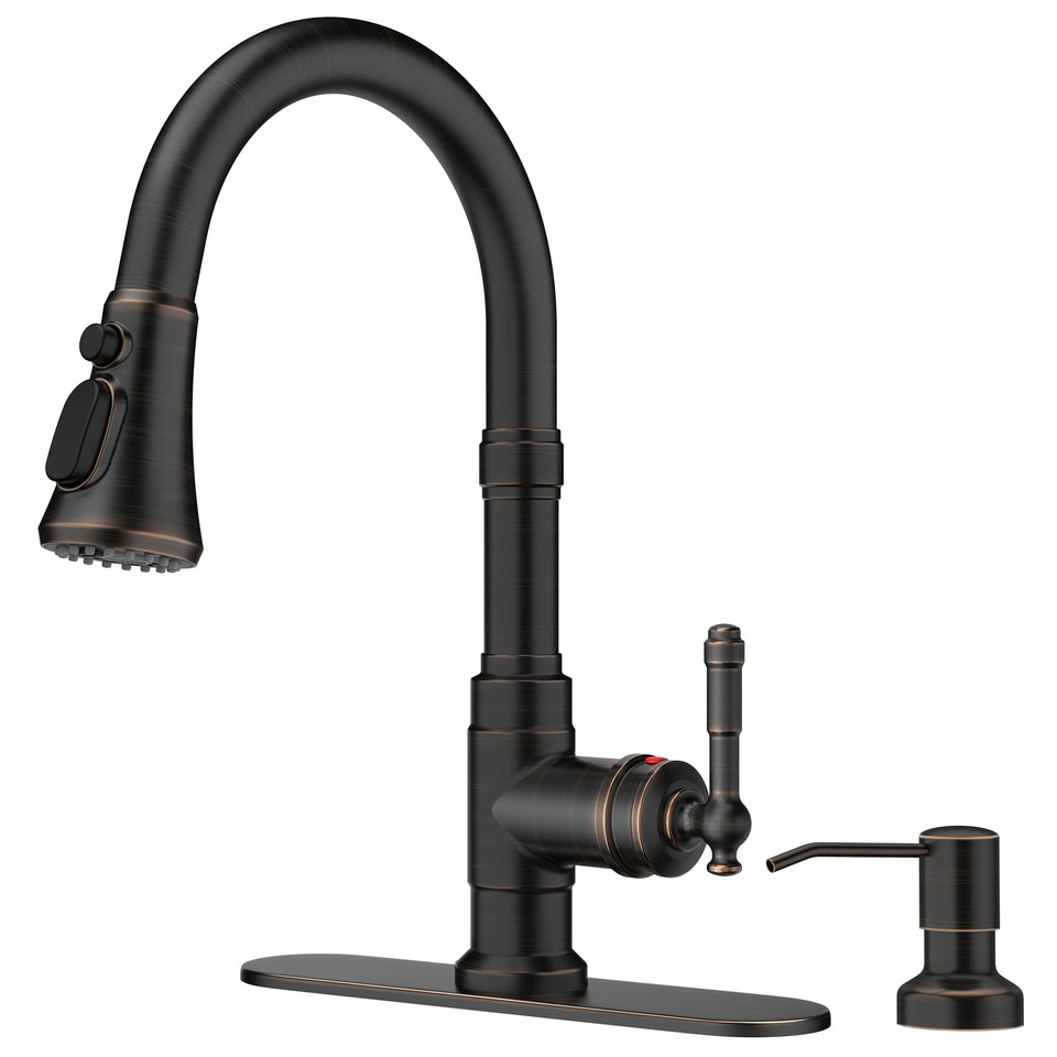 FORIOUS vintage kitchen faucet with bronze finish and high-arc spout for easy pot filling.