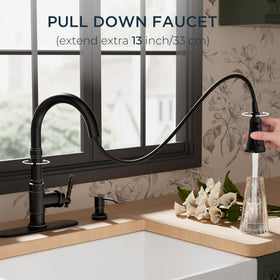FORIOUS 13-inch retractable hose enabling flexible reach across the sink.