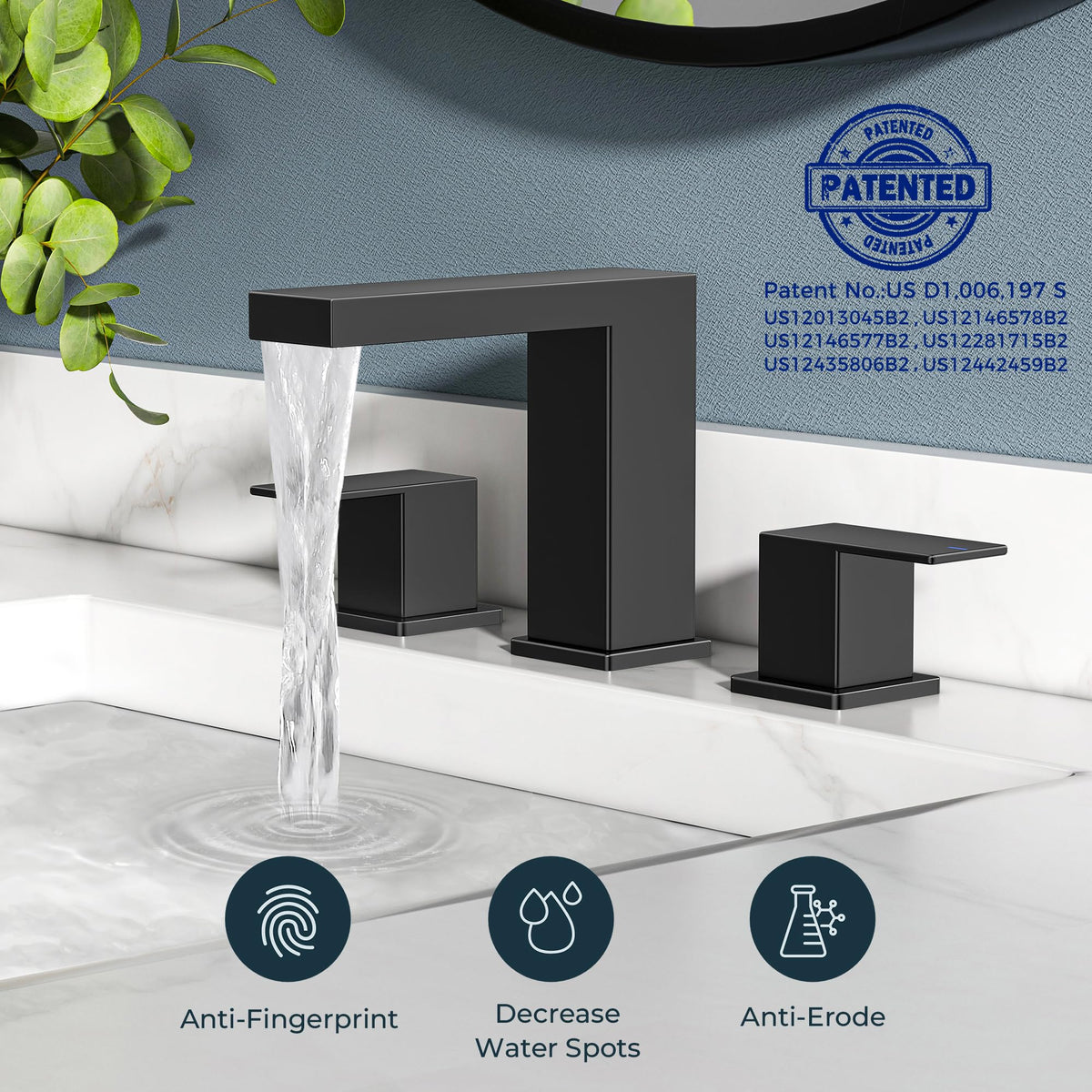 FORIOUS Waterfall Black Faucet hoses and fittings for easy setup.