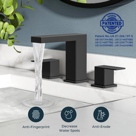 FORIOUS Waterfall Black Faucet hoses and fittings for easy setup.