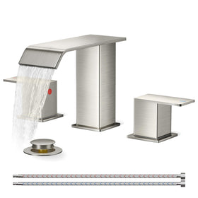 FORIOUS wide-spread bathroom faucet with waterfall spout for modern sinks, low splash design