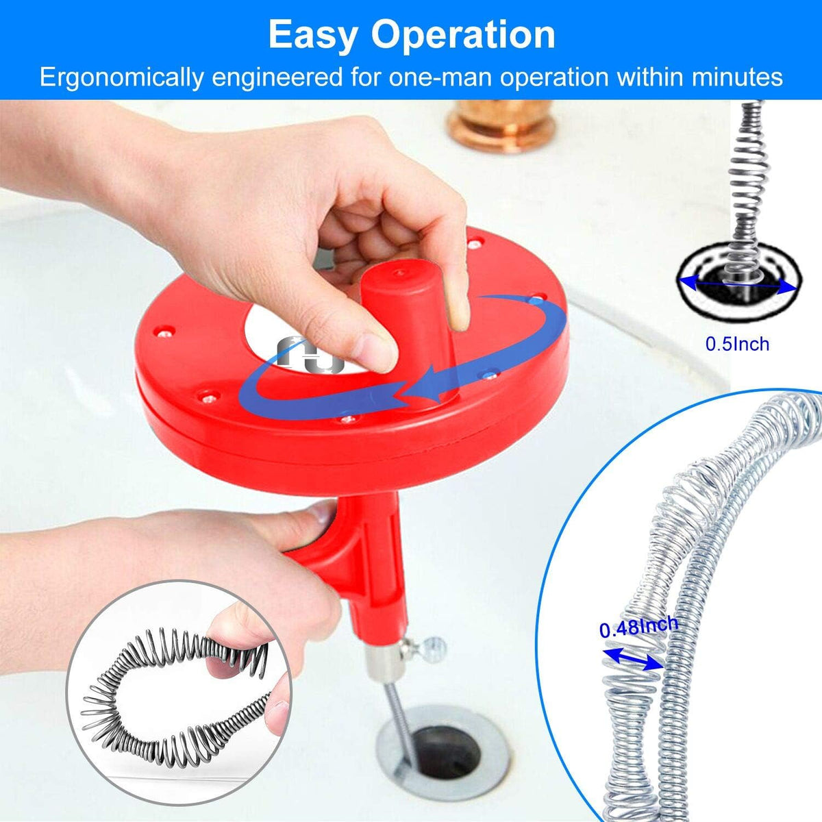 Forlivese Drain Auger with metal mouth design reduces wear.