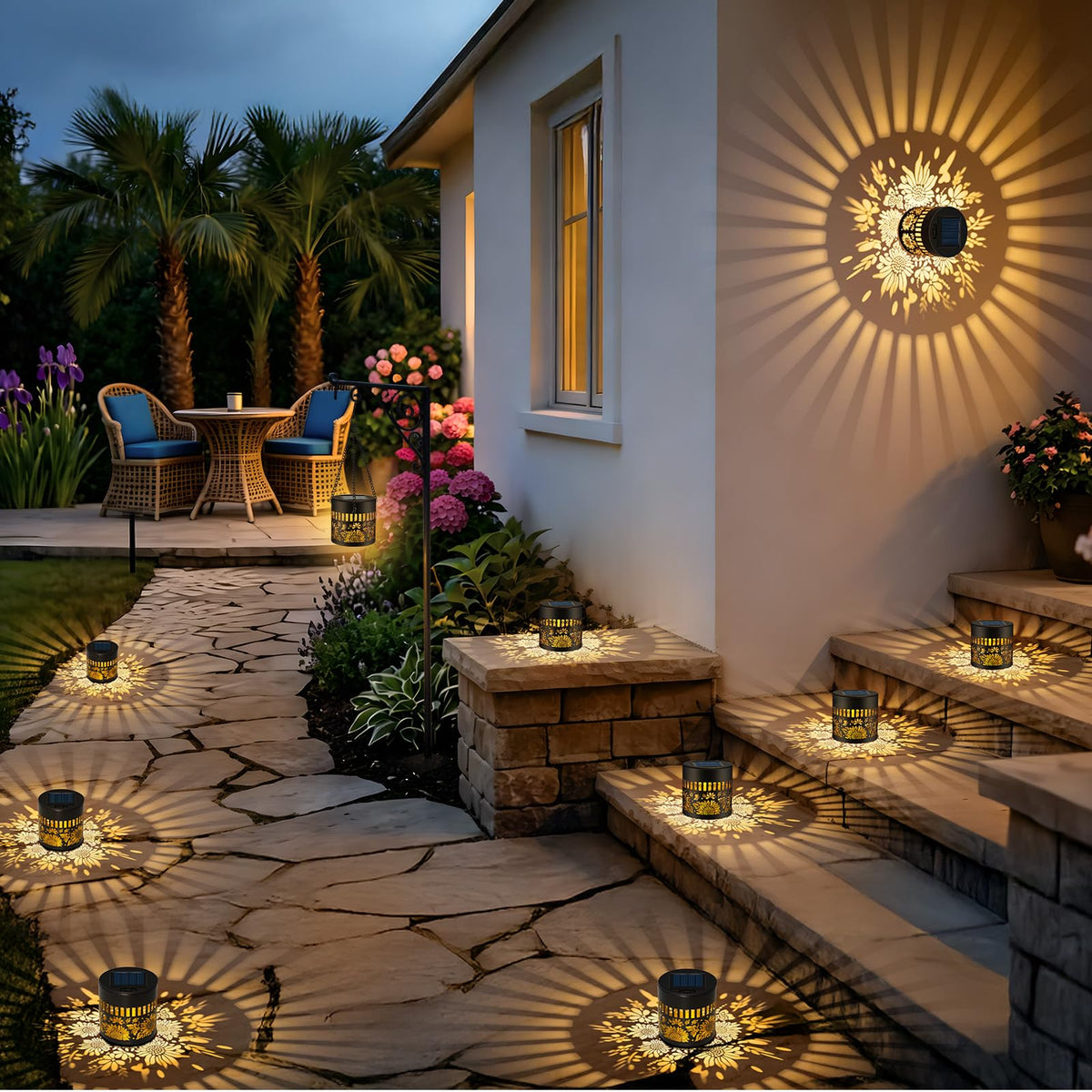 Forlivese solar deck light emits warm white glow for evenings.