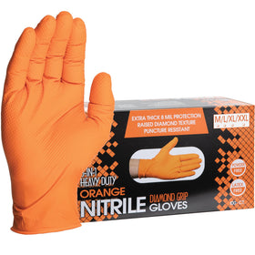 ForPro heavy duty nitrile gloves in orange with 8 mil thickness for robust protection.