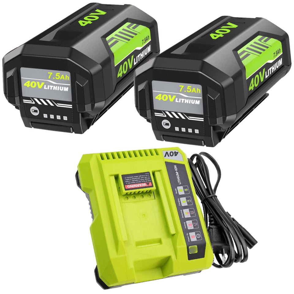 Forrat 40V battery front view showing 7.5Ah capacity for longer operation