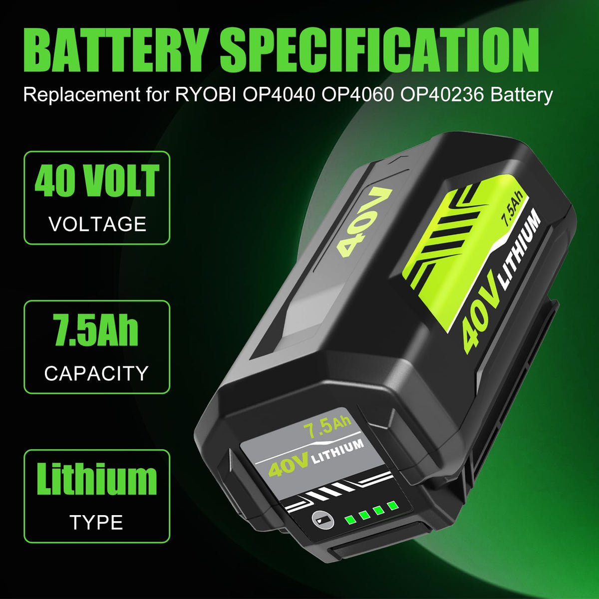 Forrat 40V battery side view highlighting durable cells for stable power