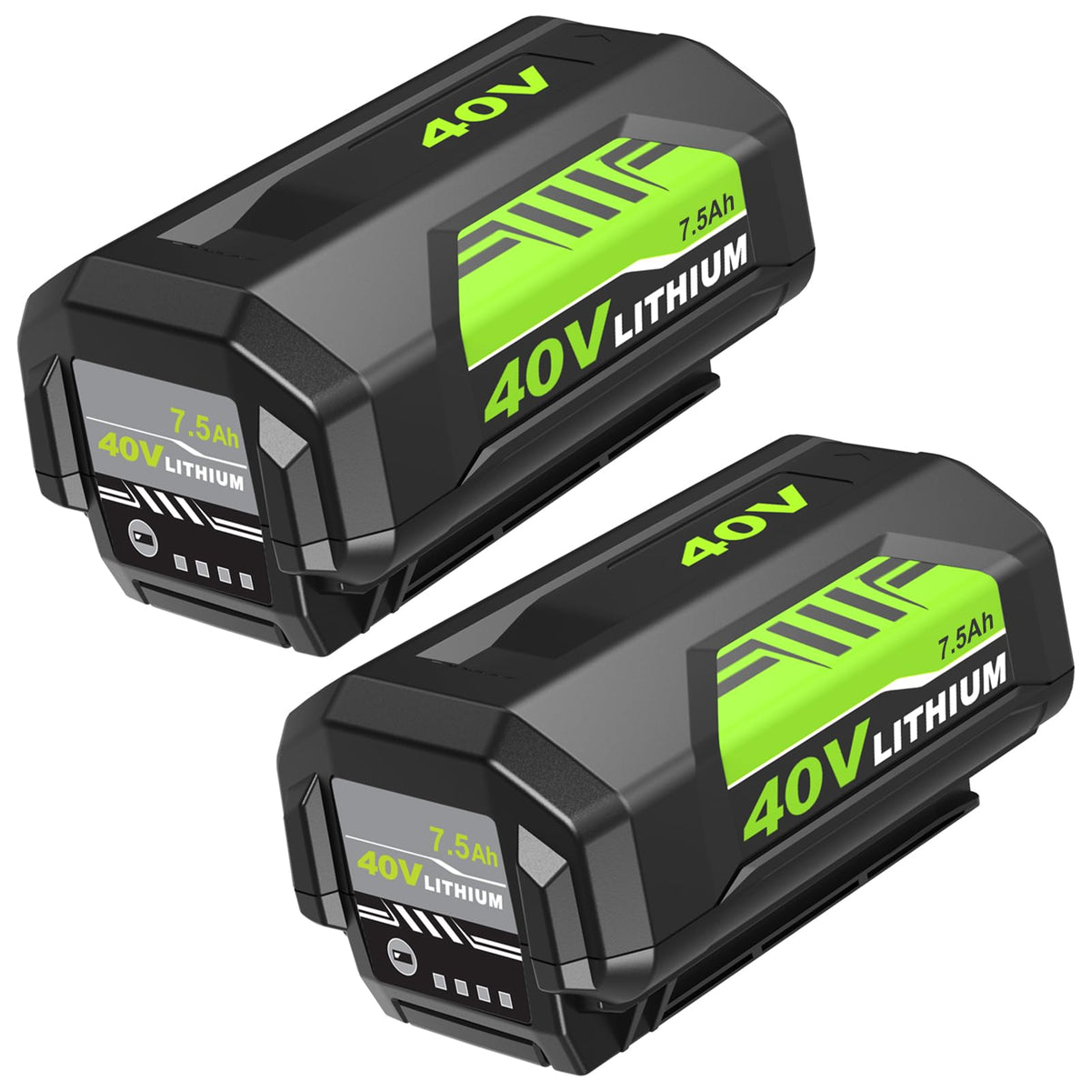 Forrat 40V battery top view showing extended 7500mAh capacity for longer tool runtime.