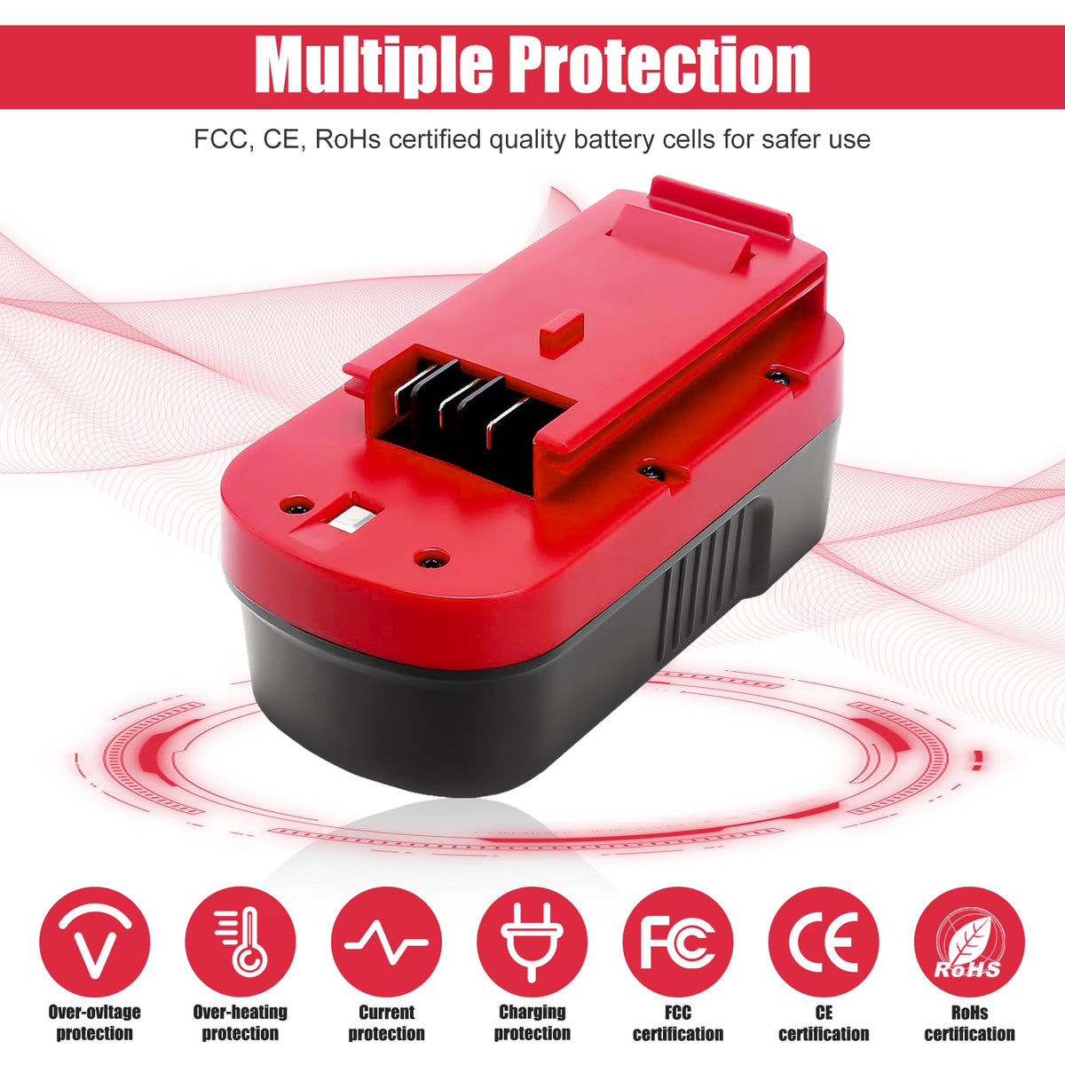 Forrat HPB18 two-pack replacement battery illustrating extended runtime.