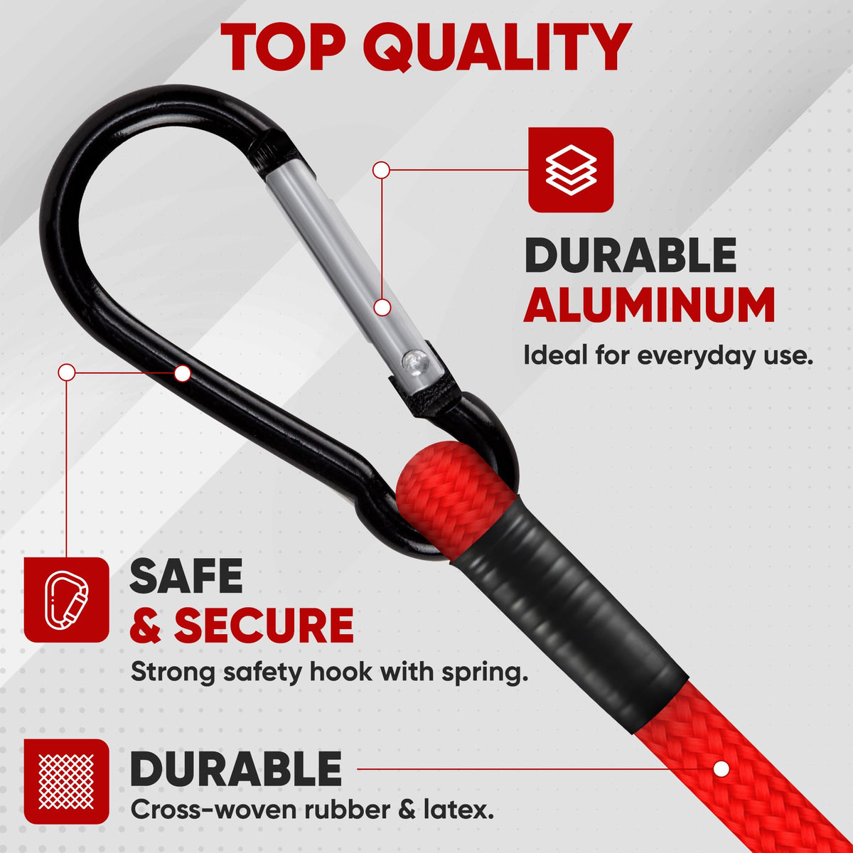 FORTEM bungee cords 24in versatile ties for bikes, roofs, and gear.