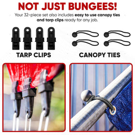 FORTEM color-coded bungee sizes shown for quick tensioning and secure fit.