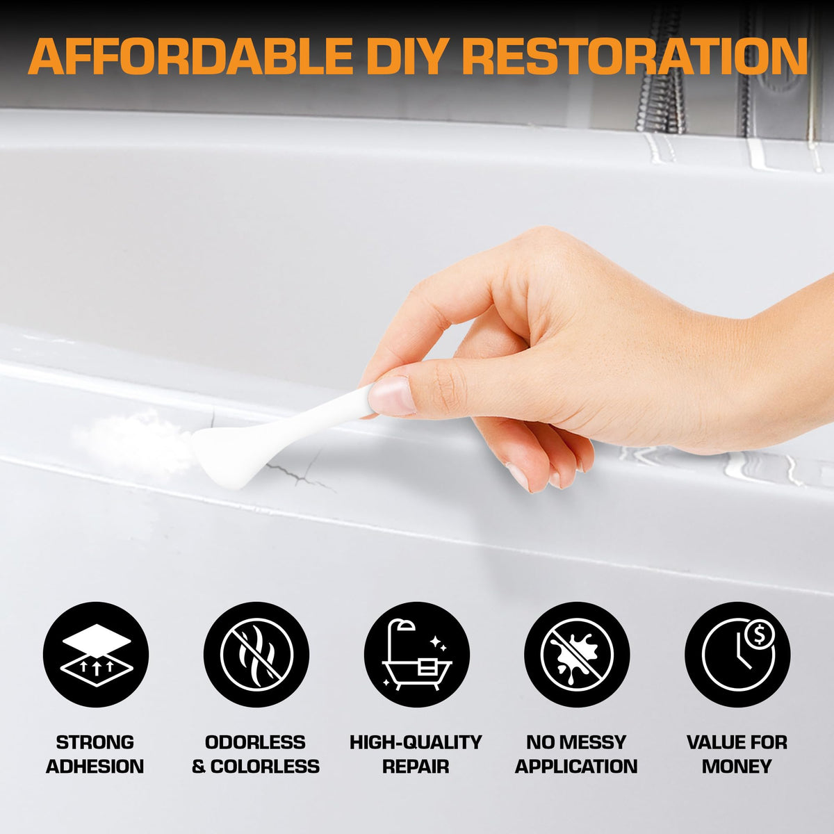 FORTIVO porcelain sink repair detail showing chipped surface renewal.