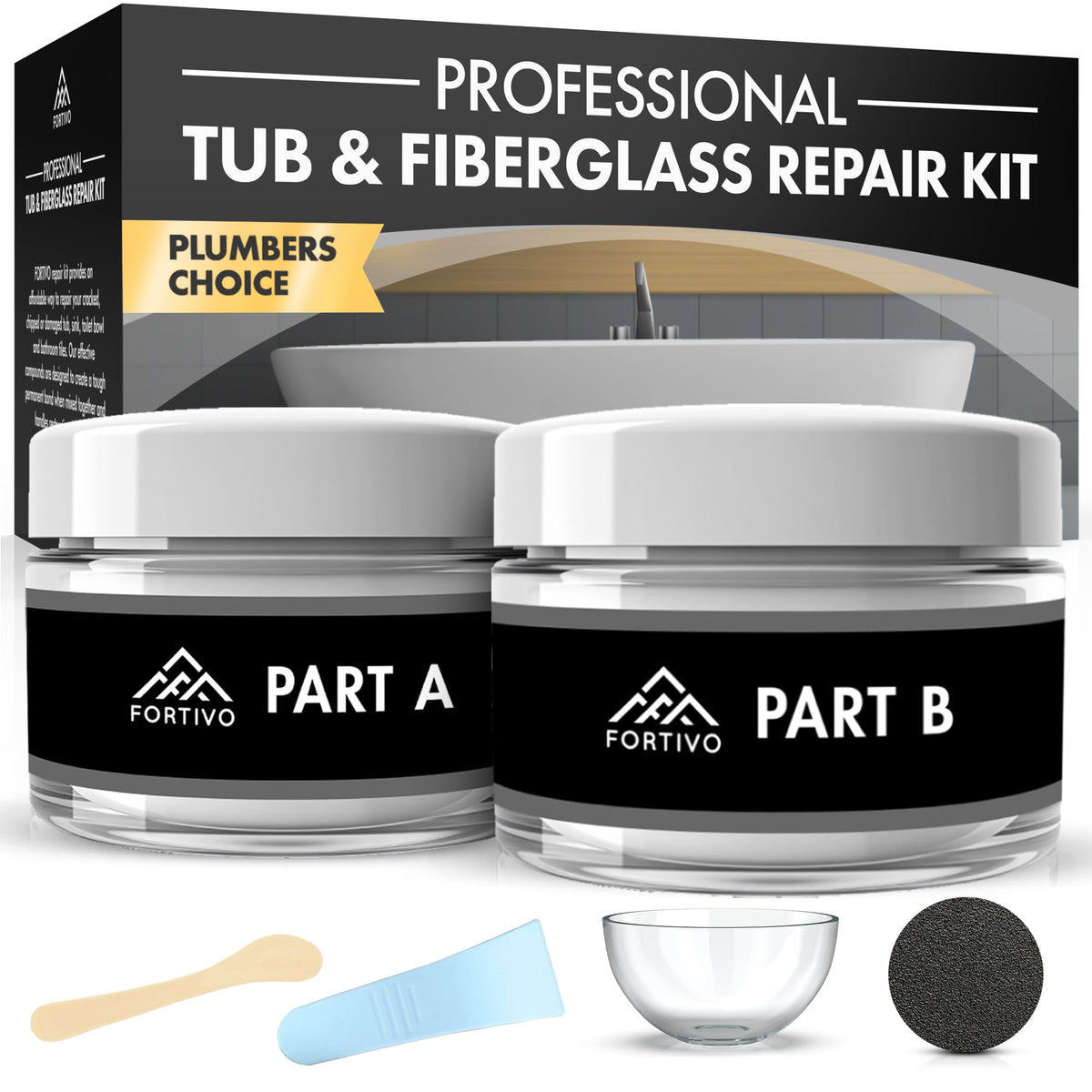 FORTIVO white porcelain repair kit box for quick home surface restoration.