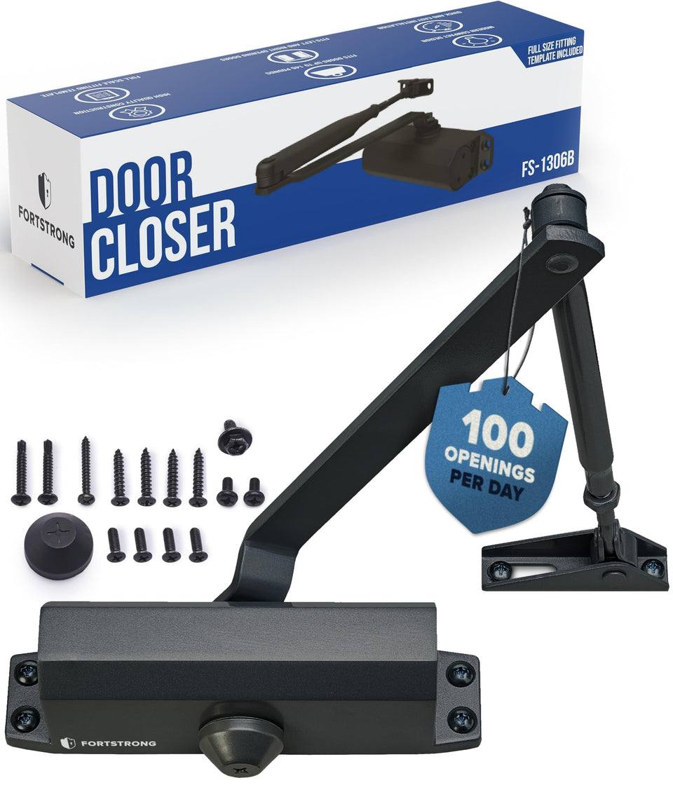 Fortstrong FS-1306B on door front view showing smooth closing capability