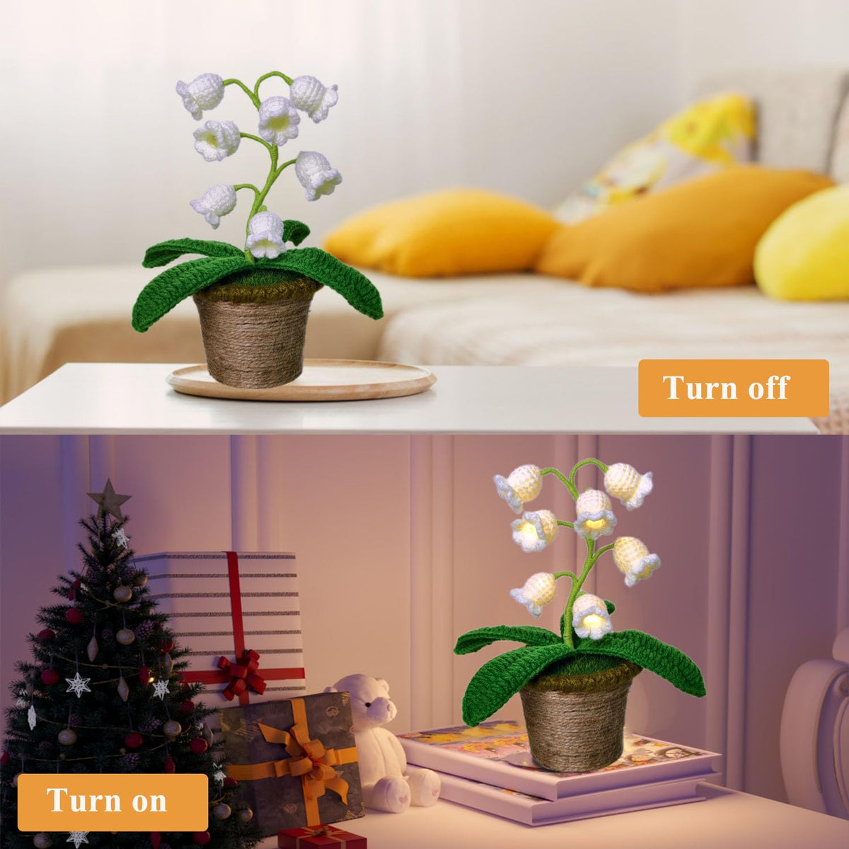 Forvermand Lily of the Valley Lamp shown in a rattan pot for decorative charm.