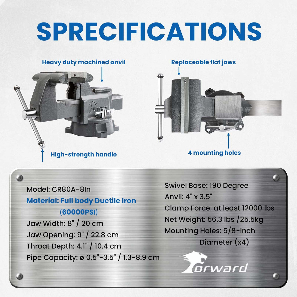 Forward CR80A includes an extra reinforced anvil for metalwork tasks.