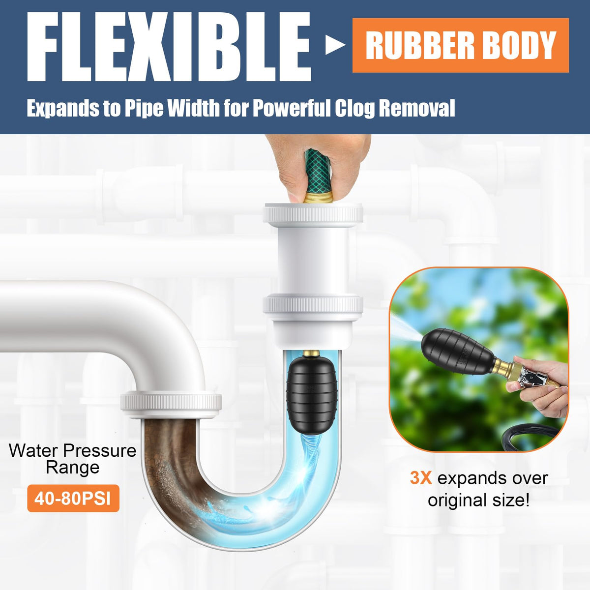 Fosenlion drain bladder kit large size unclogs 4-6 inch pipes