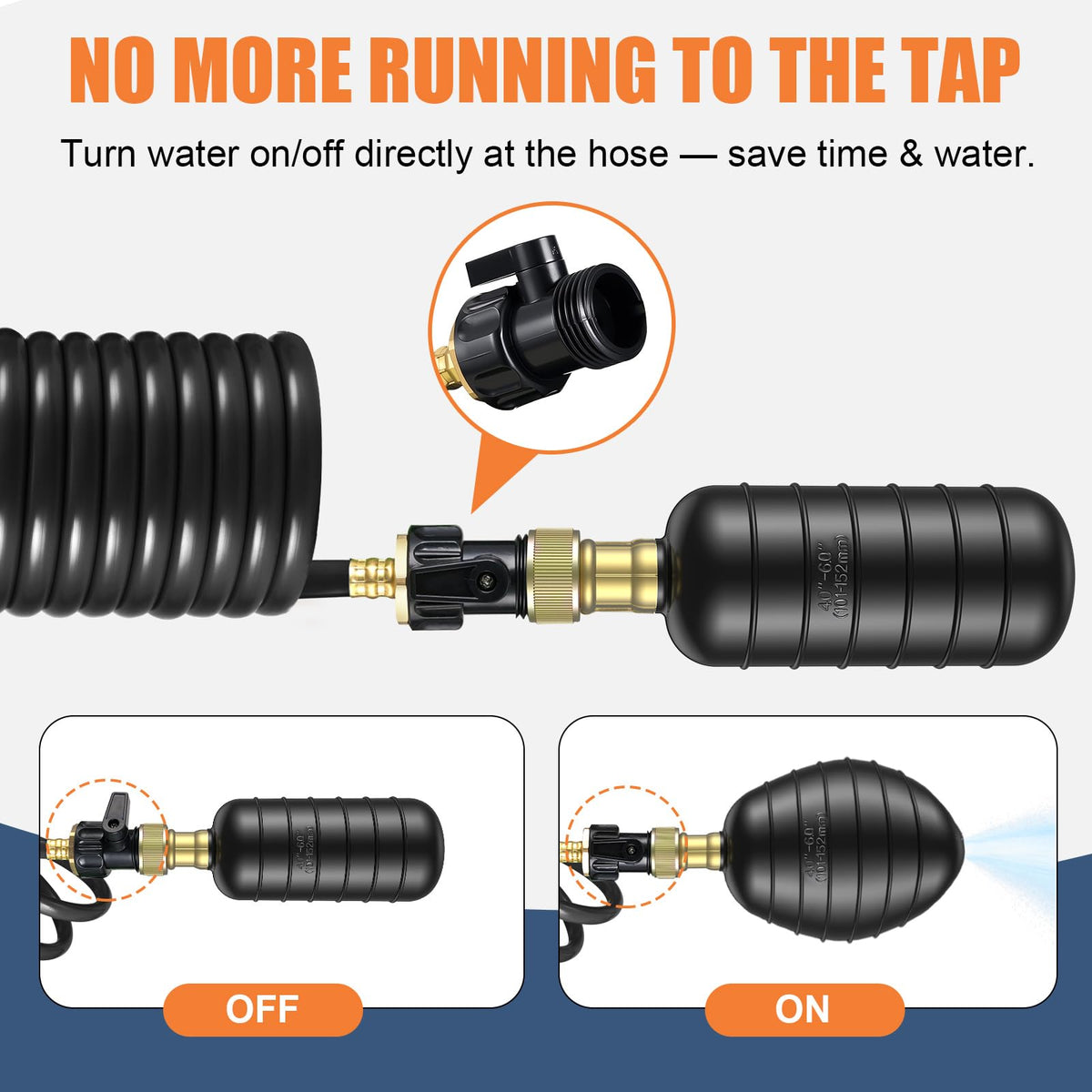 Fosenlion drain bladder shut-off-valve allows direct flow control at the hose end.