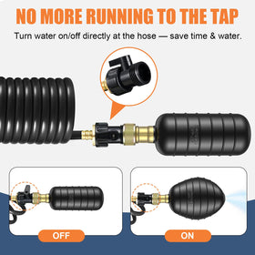 Fosenlion drain bladder shut-off-valve allows direct flow control at the hose end.