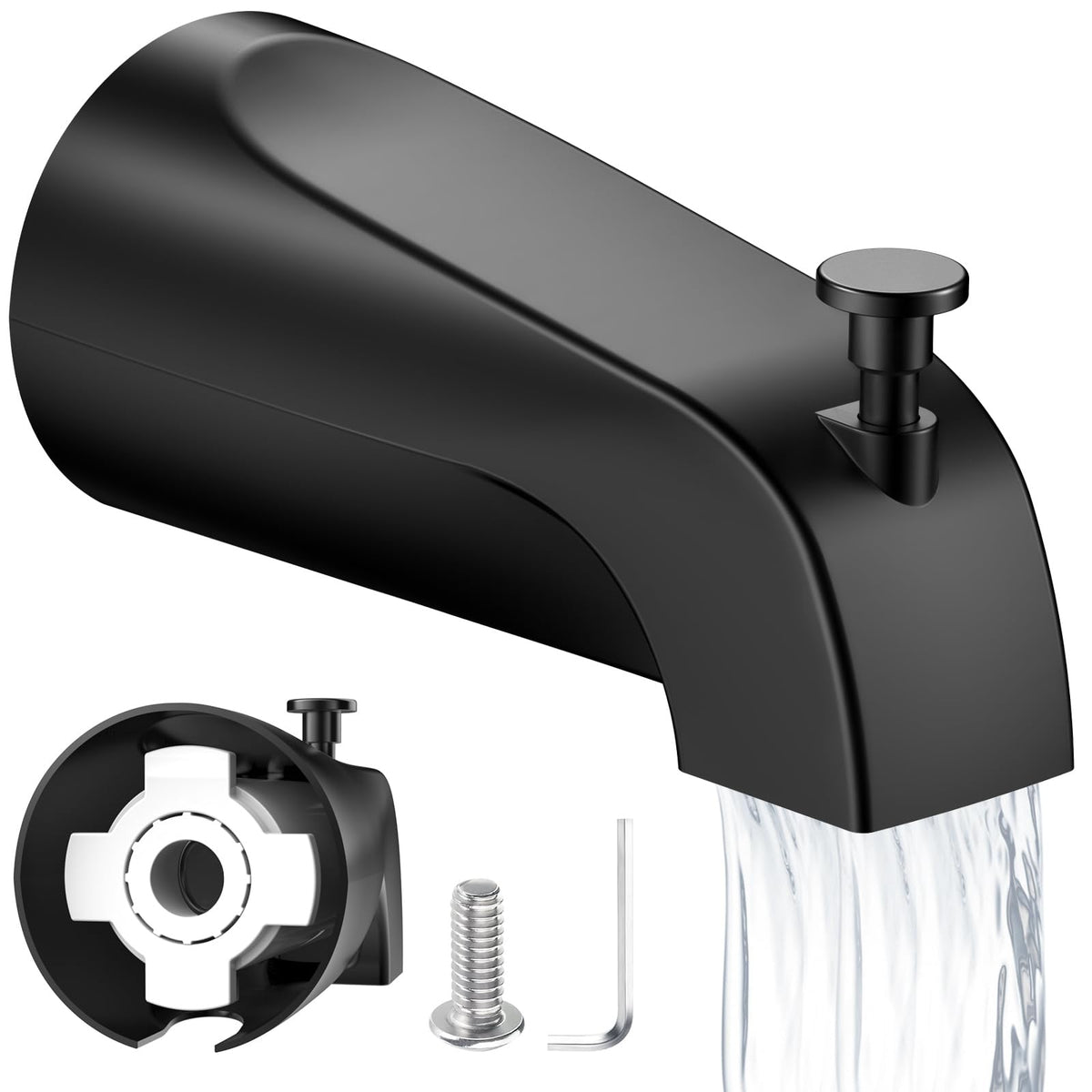 Fosenlion matte black tub spout diverter overview for quick, leak-free fit.