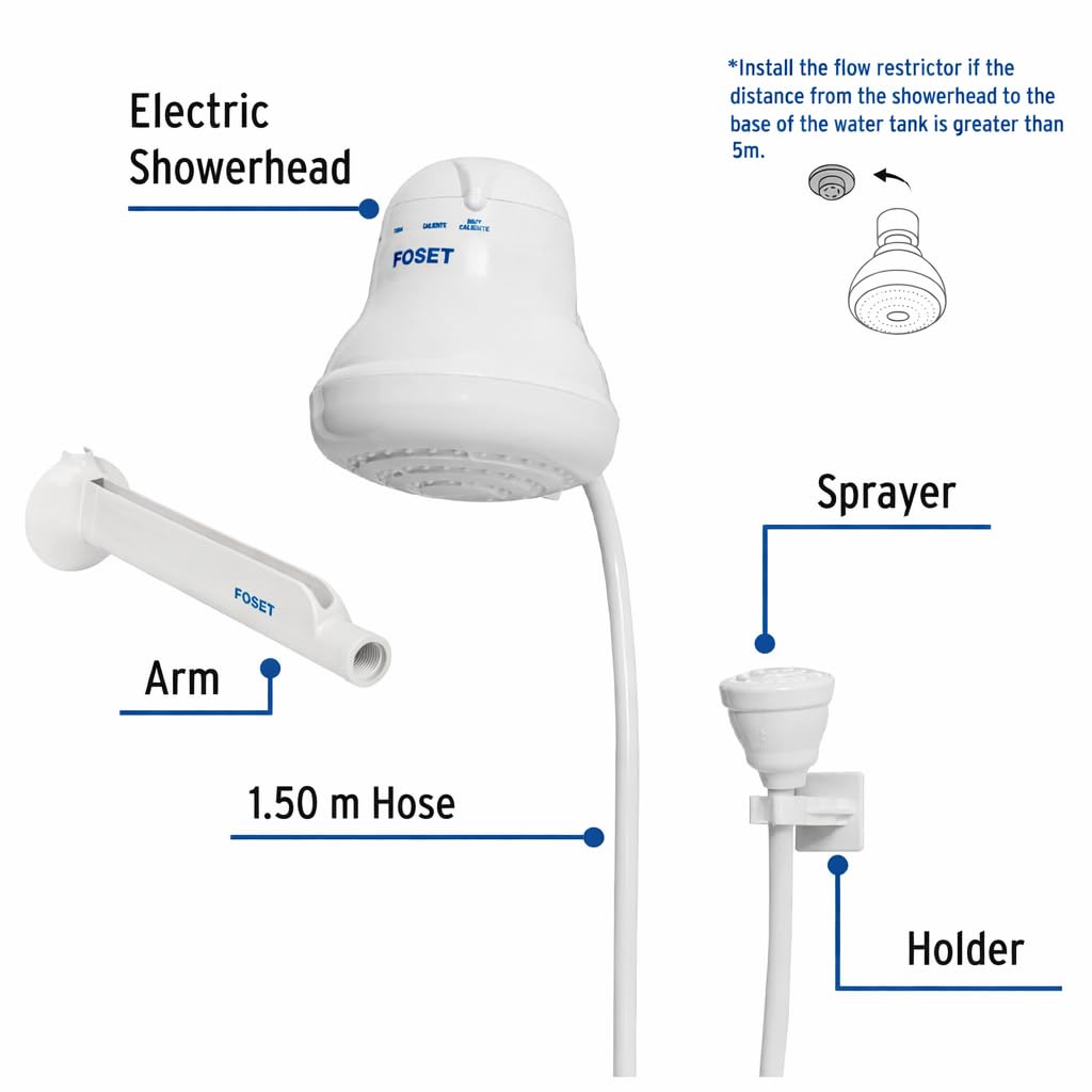 Foset electric shower head showing its four temperature settings for customizable heat