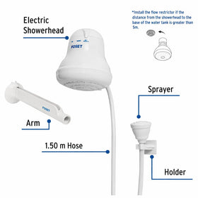 Foset electric shower head showing its four temperature settings for customizable heat