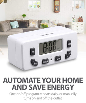 Fosmon digital timer programming setup for easy scheduling.