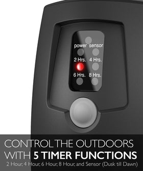 Fosmon dusk-to-dawn timer function automates exterior lighting.