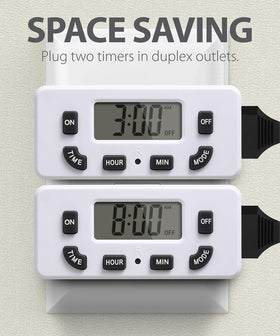 Fosmon timer compact design saves outlet space.
