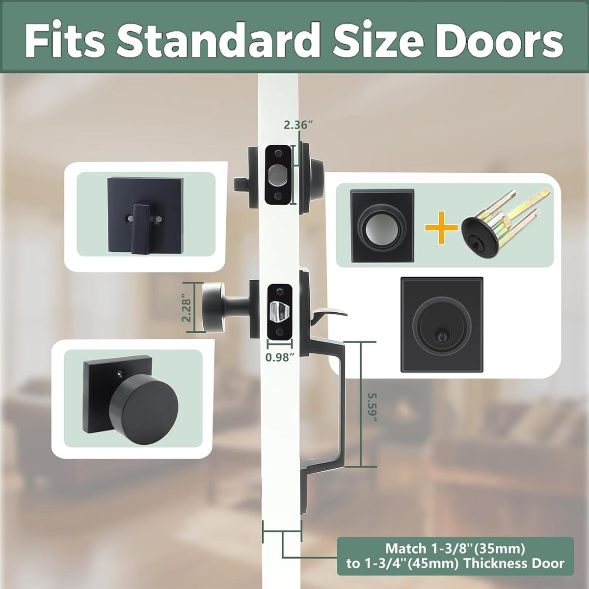 Foswdero lock set side profile showing easy DIY installation on a standard door.