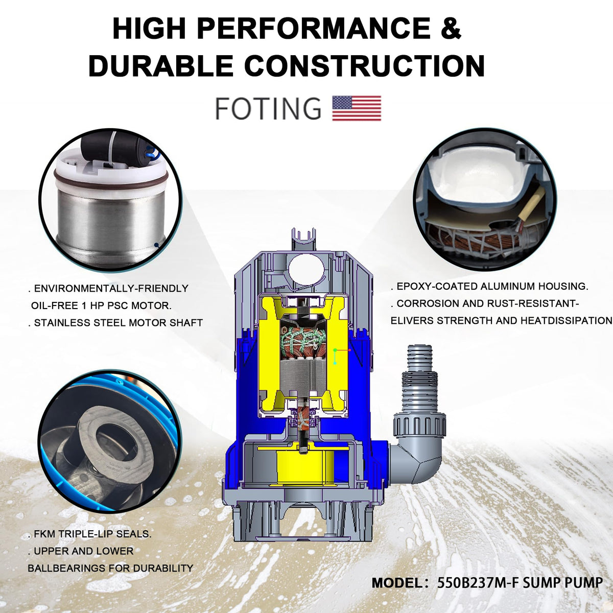Removable base of the FOTING sump pump for cleaning and maintenance